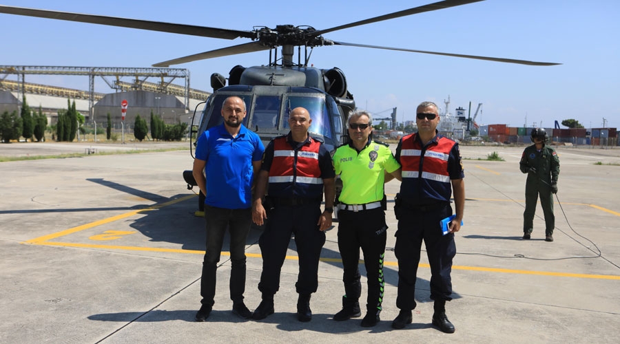 Kask takmayanlar havadan da denetlendi