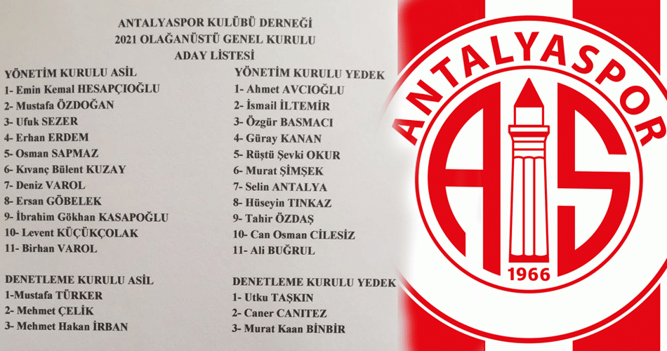 Antalyaspor Kulübü Derneği Aday listesi belli oldu 